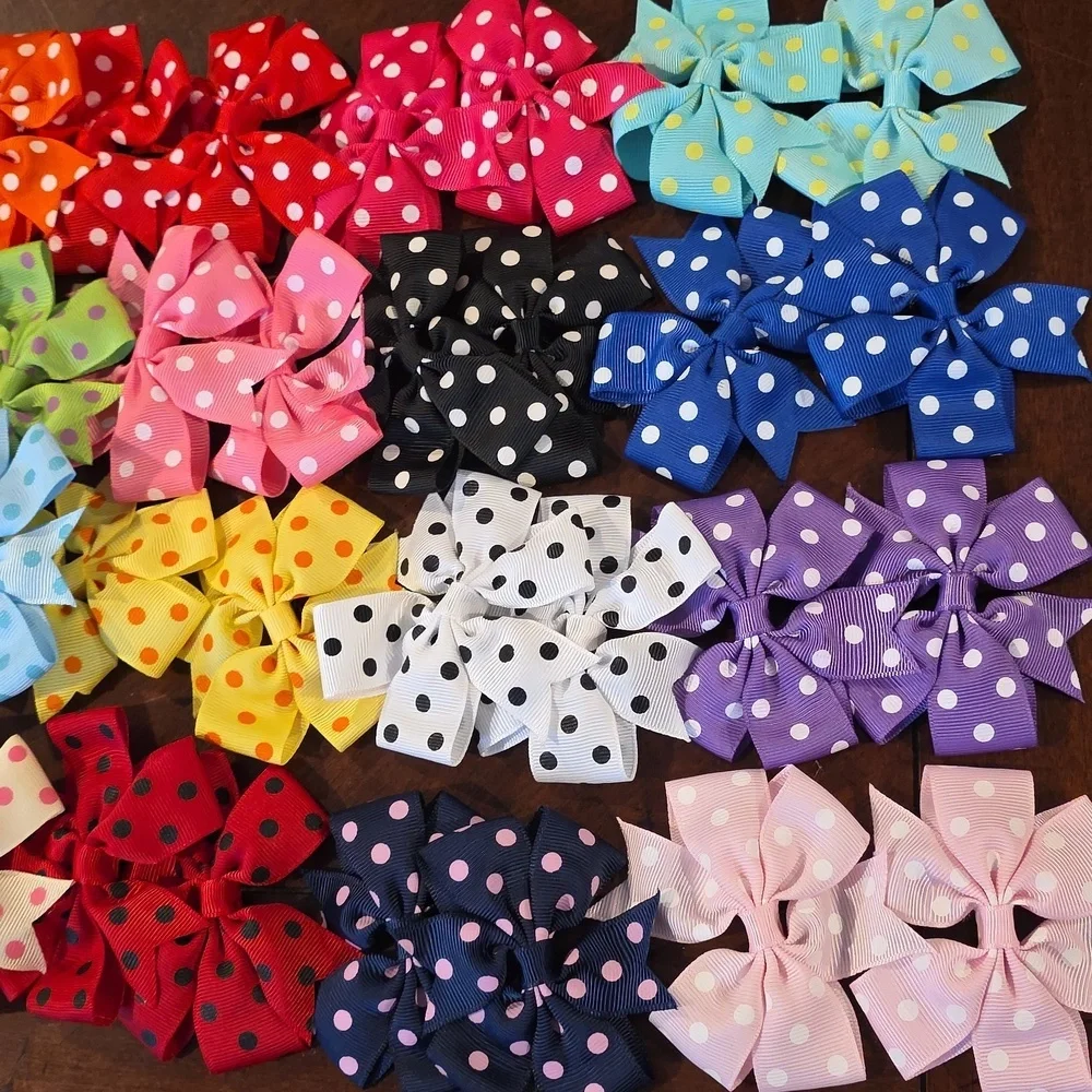 (J20) 40 Total, Colorful Polka Dot Hair Bows for Kids